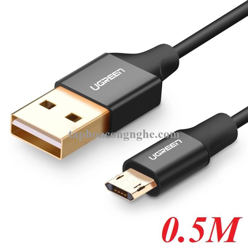 Ugreen 30850 0.5M màu Đen Cáp sạc truyền dữ liệu USB 2.0 sang MICRO USB dây bọc nhựa PVC US223 30030850